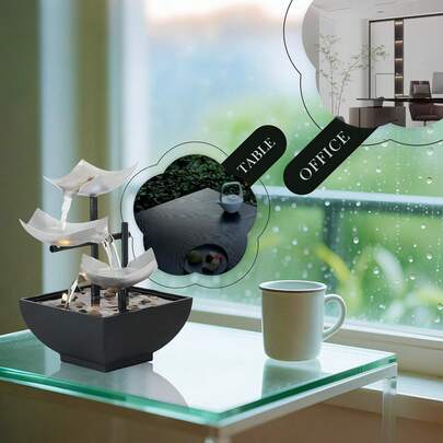 LUMIARTISAN Desktop Fountain With LED Lights And Pebbles, Meditation Fountain, Office Desk, Home And Bedroom, USB Powered Relaxing Sound Decoration To Relieve Stress And Atmosphere