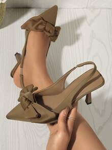 Women's Formal Pointed Toe High Heel Shoes, Black Suede Bowknot Pumps - Brown - View 3