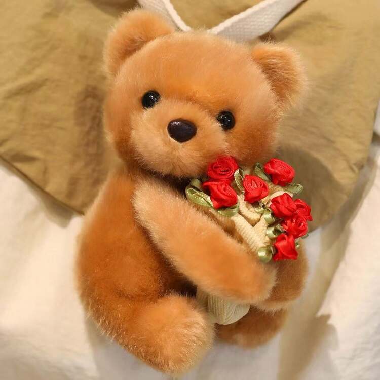 1pc Cute Cartoon Snot Bear Rose Bouquet Plush Teddy Bear Doll Soft Stuffed Doll Holding Rose Bouquet, Rainbow Pony, Brown Bear Plush Doll, Gift For Girlfriend, Best Friend, Birthday, Christmas - Multicolor - View 16