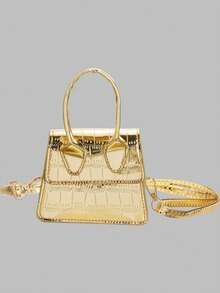 DareSee 极简时尚迷你单肩手提包/斜挎包，适合夏季，流行设计，适合音乐节、Y2K音乐节、返校季和秋季，是参加派对、搭配服装和音乐节的完美之选。 - 金色 - 查看 3