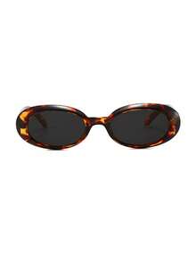 1 Pair Classic Small Frame Oval Fashionable , Retro Street Style Versatile Glasses For Women - Chip màu xám da báo - Xem 4