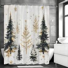 Vintage Winter Pine Tree Star Print Waterproof Shower Curtain, With 12 Hooks, Suitable For Windows, Universal Room Decor, Home Decor, Bathroom Accessories, Christmas Decoration - Multicolor - View 7