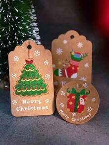 50 piezas de etiquetas de regalo con temática navideña, con diseños de Papá Noel, muñeco de nieve y renos, etiquetas decorativas adecuadas para fiestas de invierno, Año Nuevo y decoración de envoltorios de regalos de Navidad