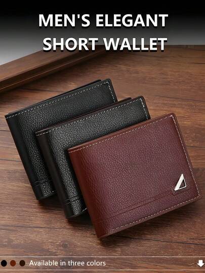 新款男士短款钱包和卡夹，带钱夹、身份证相框和多个卡槽，PU 软皮革高档位置大容量商务休闲钱包，带字母文件夹
