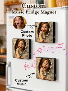 1pc Custom Music Album Fridge Magnet, Customized Magnet For Refrigerator, Customizable Photo Album Refrigerator Magnet, Personalized Music Player With Photo, Song, Album Cover, Fridge Magnet Can Play Songs, Custom Gift, Personalized Gift