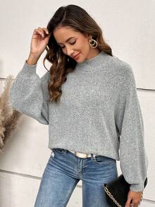 Women's Fashion Solid Color Knit Ribbed Sweater, Suitable For Everyday, Holidays, And Vacation - Light Grey - View 5