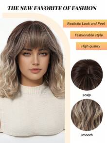 Stylish 16-Inch Ombre Mid-Long Curly Hair Synthetic Heat-Resistant Fiber Wig With Bangs Ladies Wig Is Perfect For Holiday Party Everyday Wear - 漸層 - 查看 8