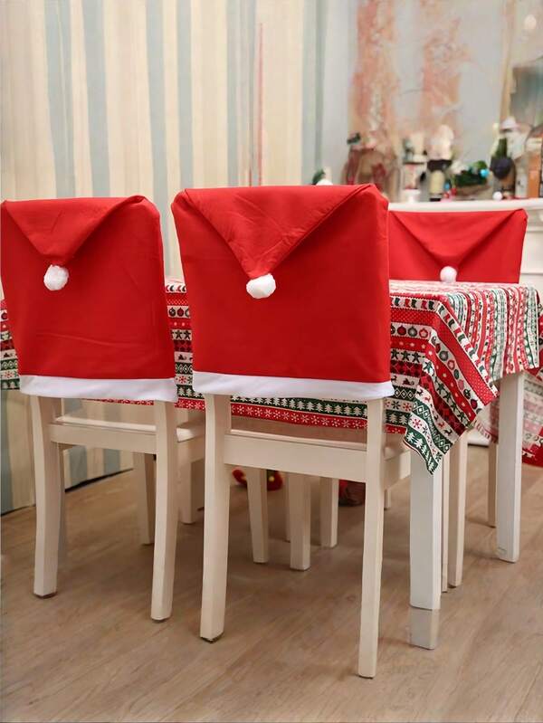 6pcs Festive Red Santa Hat Chair Cover Set, Home Christmas Decoration, Santa Hats For Chairs, Suitable For Christmas Party Atmosphere Setting, New Year, Daily Home Decoration, Festive Restaurant Decoration And Photo Props, Add A Warm Atmosphere To Your Chairs, Ideal For Holiday Parties, Non-Fabric Santa Hat Design, Christmas Chair Decoration, Christmas Party Decoration