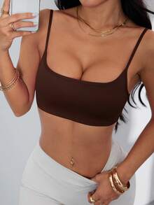 Women's Sports Bra, Twist Back Design, Fashionable Solid Color Sports Tank Top, With Removable Pads, Suitable For Yoga, Fitness And Running - Brown - View 6