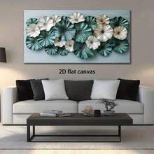 2D Flat, Modern Teal Green & Golden Ginkgo Leaf Canvas Wall Art - Wood-Framed Abstract Painting With Turquoise/Golden/Grey/Green Hues, Horizontal Wrap-Around Frame For Living Room, Bedroom, Office - Minimalist Leaf Print Picture Home Decor Gift, 2D Fl - 彩色 - 查看 3