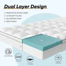 4 Inch Memory Foam Mattress Topper Queen Size, Dual Layer Mattress Pad,2 Inch Gel Memory Foam Plus 2 Inch Pillow Top Cover With 8-21 Inch Deep Pocket