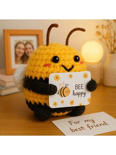 1pc Hand-Woven Positive Energy Bee: An Inspiring Energy Doll. Suitable For Making Key Chains, Bags Or Home Decorations, Made Of Colorful Fabrics And Printed With The Message "Thank You For Bringing Change". Without Batteries, It Is Lovely And Suitable For Holiday Decorations, Parties Or Holiday Gifts.
