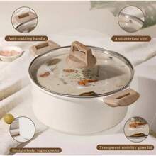 6 Qt Nonstick Soup Pot With Lid Cooking Pot, Easy Clean Non Stick Sauce Pot, Induction Cookware (White)