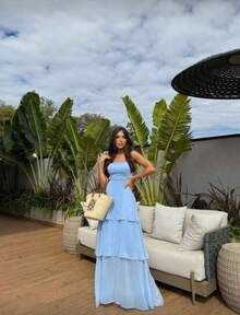 Long Chiffon Party Dress With Ruffles And Pads For Wedding, Graduation, Birthday Summer - Blue - View 1