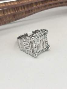 Men's Gold Plated Ring With Lucky Number 777 In Stainless Steel And Lucky Number 00 On The Side - Silver - View 3
