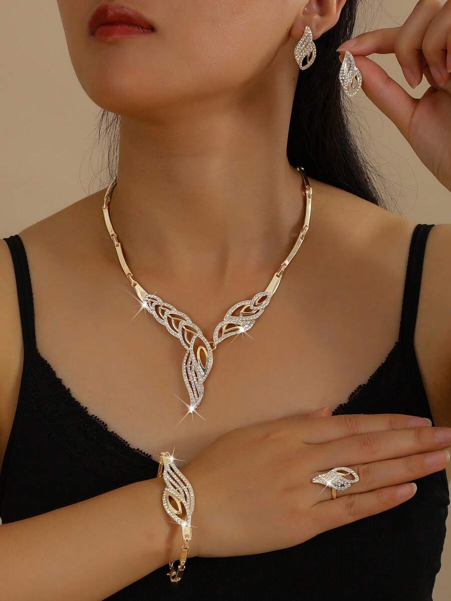 Women's Jewelry Set - Necklace, Earrings, Bracelet, Ring, Suitable For Party, Bride, Wedding