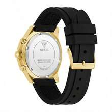 Guess 女士石英表，三眼显示，不锈钢表壳，水晶表圈，黑色硅胶表带，时尚休闲女士腕表，适合日常工作、聚会及其他场合佩戴。 - 黑+金三眼 - 查看 2