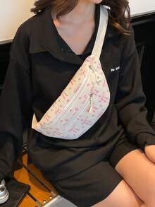 时尚提花拉链腰包/斜挎包，编织沙滩腰包 - 白色 - 查看 1