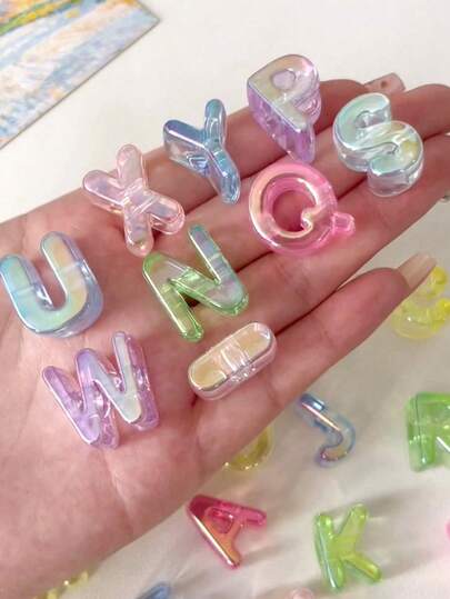 beadia 5pcs Acrylic 3D Transparent Colorful Large Hole Jelly Letter Beads, Random Color Mix, Suitable For DIY Bracelet, Necklace, Jewelry Accessories