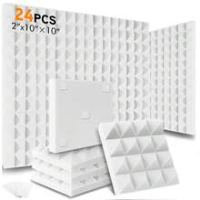 OLOEY 12/24 piezas de espuma acústica piramidal de alta densidad de 10 x 10 x 2 pulgadas, 4 torres, decoración de pared para renovación del hogar, insonorización, reducción de ruido, espuma absorbente de sonido