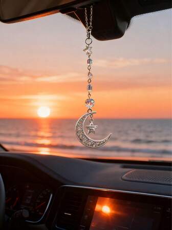 Car Pendants-Car Accessories Pendants 1pc Hollow Moon Star Car Hanging, Crystal Beaded Car Ornaments Crystal Sun Accessories Home Decoration