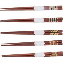 5 Pares de Palillos de Madera Chinos, Palillos de Sndalo Rojo con Patrn Acanalado, Palillos de Madera Reutilizables para Cocinar y Comer, Perfecto Regalo - Rojo - Ver 10