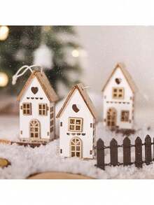 3/1 pieza Decoración navideña de casa, adorno de casa pequeña de madera creativa para chimenea, escalera, árbol de Navidad, decoración y regalo navideño, cabaña de madera minimalista para escritorio, estilo rústico perfecto para decoración de oficina en el hogar en Navidad y Año Nuevo