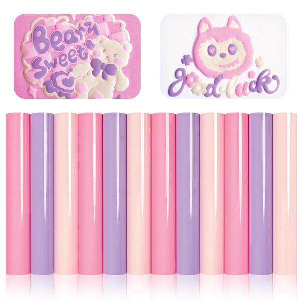 12pcs Puff Vinyl Heat Transfer, 12x10 Inch Pastel Puff Vinyl For DIY Iron-On Vinyl For T-Shirts, Bags, Easy To Cut And