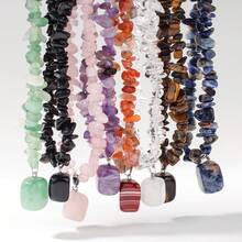 Asymmetrical Natural Amethyst Agate Stone Necklace Adjustable Chain Square Pendant Long Necklace Women Fashion Personalized Jewelry Suitable For Daily Wear And Special Occasions