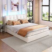 Bett 140x200,Stauraumbett, Gepolstertes Doppelbett , Polsterbett mit Bettkasten und Lattenrost, Jugendbett Funktionsbett Bettgestell Rückenlehne, Gepolstertes Doppelbett, Beige, Samt, Ohne Matratze - Beige - Übersicht 7