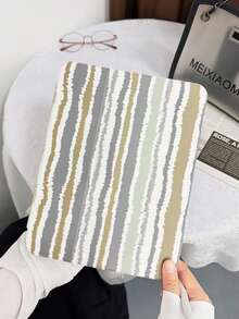 1pc Transparent Pencil Slot 3-Fold Gray Fuzzy Striped Painted Flat Protective Case, Built-In Pencil Slot, 3-Fold Stand, TPU Soft Edge Anti-Fall Wear-Resistant, Magnetic Sleep/Wake, Minimalist/Creative/Personalized/Fun/Cute/Niche IPad 3-Fold Tablet Case With Pencil Slot