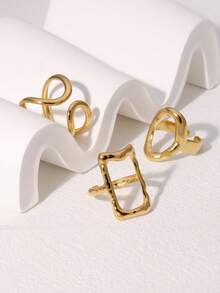 3 件套时尚简约高端镀层不锈钢几何方形和椭圆形开口戒指，适合女性日常佩戴和派对