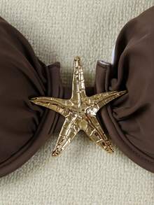 Ladies' Summer Elegant Starfish Decorated Bikini Set, Fashionable Sweet Valentine's Day Beach Vacation Party Two Pieces Swimwear - Khaki - View 3