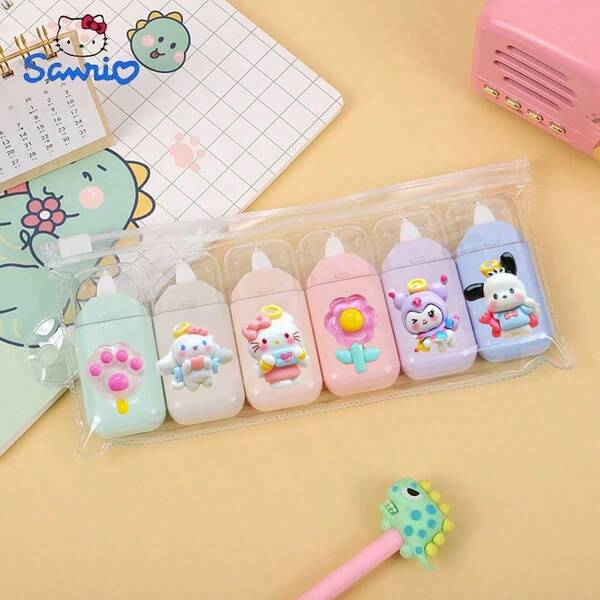 Sanrio Ruban correcteur 3D de dessin animé Sanrio, ruban correcteur avec tons standard et tons mélangés, ruban correcteur portable, ruban rafraîchissant, étudiant, bureau, correction de lettres imprimées, style de correction, polyvalent dans l'ensemble