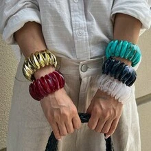 Colorful Tie Dye Resin Bracelet, Fashion Acrylic Patchwork Elastic Bangle