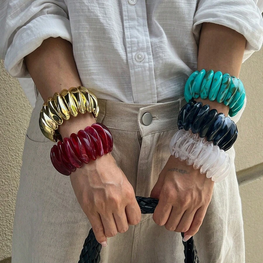 Colorful Tie Dye Resin Bracelet, Fashion Acrylic Patchwork Elastic Bangle