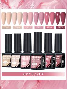 6pcs Gel Nail Polish Set, Long-Lasting Low Allergy, UV/LED Soak-Off, Neutral Shiny Red Tones, Alcohol-Free Nail Gel Kit, Suitable For DIY Manicure And Salon Use - 01 - View 12