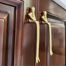 1pc Creative Wardrobe Cabinet Door Pure Copper Little Gold Man Handle, Creative Nordic Style Solid Brass Wine Cabinet Pull Handle, Sculpted Cabinet Pull Handle, Polished Brass Creative Long Handle, Including Installation Hardware, Suitable For Wardrobe Doors, Decorations, Luxury Home Decor | Exquisite Cabinet Knob | Polished Metal, Cabinet Decorative Hardware - Gold - View 10