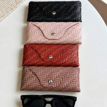 Woven Pattern Multicolor Eyeglass Case, Crafted With Exquisite Weaving Technique Presenting Unique Textured Patterns, Available In Black, Pink, Red And More, Securely Holds Glasses, Compact And Fashionable, Provides Thoughtful Protection For Eyewear