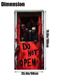1pc Horror Zombie Theme Door Curtain, Red Door With "DO NOT OPEN" Text, Scary & Realistic Zombie Graphic, Blood Splatter Decor, Made Of Polyester, Suitable For Halloween Decor, Escape Room Setting, Horror Party & Haunted House Atmosphere