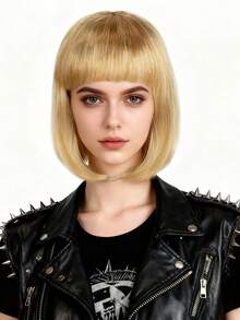 短直发合成纤维波波头假发，带刘海 - 多种颜色可选，适合日常佩戴、万圣节派对、圣诞节、节日、音乐会、电影、游戏、超级英雄装扮、时尚主题活动，外观自然，新手友好，是馈赠佳品，舞台表演配饰，Y2K风格假发，粉彩色刘海假发