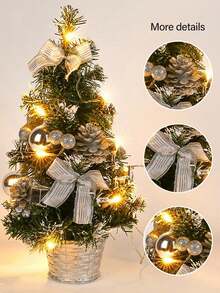 1 pièce Sapin de Noël de 40 cm, petit sapin de Noël artificiel avec 30 lumières à guirlande électrique, sapin de Noël de table avec pommes de pin et boules de Noël comme ornements pour les décorations de Noël et du Nouvel An