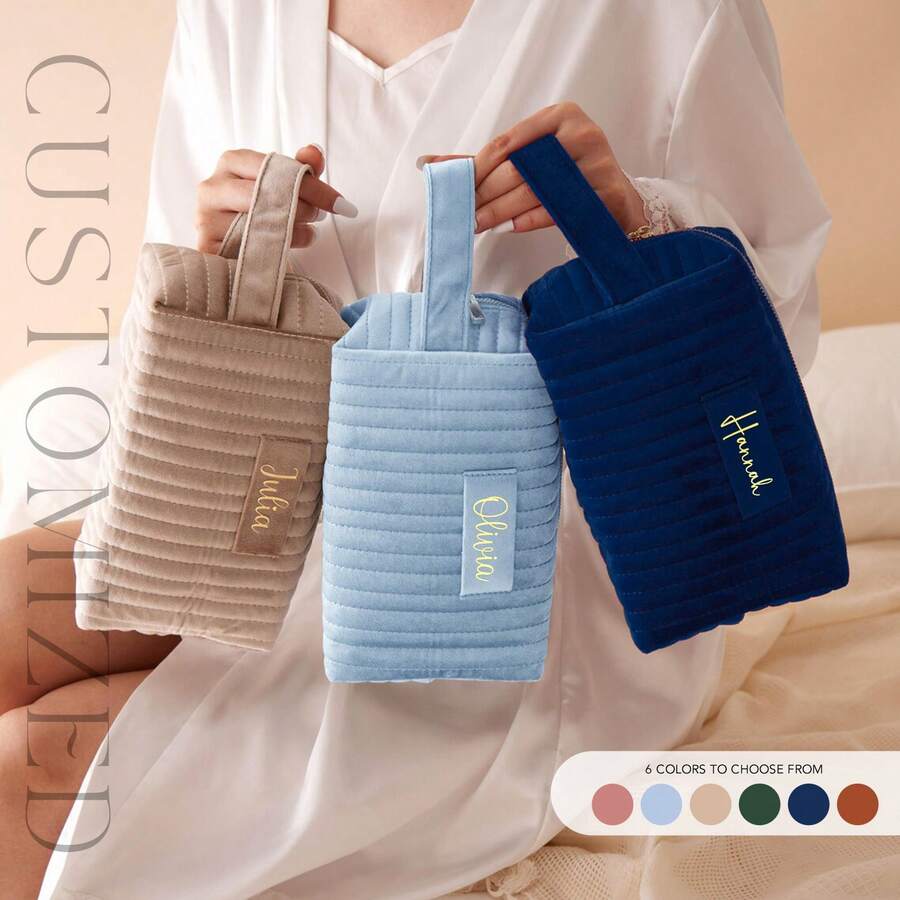 1 buah Tas Kosmetik dengan Nama yang Dipersonalisasi, Hadiah untuk Pengiring Pengantin, Hadiah Pernikahan, Tas Perlengkapan Mandi untuk Perjalanan, Kantong Kosmetik, Hadiah Ulang Tahun, Kantong Perjalanan