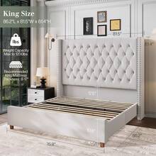 Luxury Velvet Wingback Bed Frame With 61.4" Tall Button Tufted Headboard - Platform, Solid Wood Legs, Modern Glam, Cream - 奶油 - 查看 12