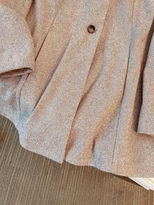 Plus Size Women Herringbone Pattern Woolen Fabric Stand Collar Single-Breasted Long Sleeve Mid-Length Blazer Jacket, Suitable For Commuting, Daily Wear, Dates, Airport In Autumn/Winter - Brown - View 10