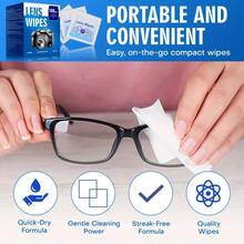 100-Count Disposable Eyeglass Cleaning Lens Wipes - Moist, Individually Wrapped Lens Cleaner For Eyeglasses, Fashion Eyewear, Phone Screens, Electronics, And Camera Lenses - Easy To Carry, Eyeglass Cleaner, Screen Cleaning, Compact Design, Durable Packaging, Screen Protector, Cleaning, High-Quality Lens Wipes, Screen Protector, Tech Enthusiast - 100 tablets per box - View 4