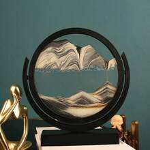 LUMIARTISAN Flowing Sand Painting, 3D Moving Sand Art Decor, Art Picture Sandscapes In Motion Round Glass Deep Sea Sand Art 360° Parallel Rotation, Wall Mounted Rotate Sculpture - màu đen - Xem 4