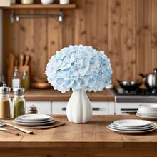 48/60pcs Light Blue Artificial Hydrangea Flowers With Stems, Silk Faux Hydrangea Heads For Coastal Home Decor & Beach DIY Projects - 湖藍色 - 查看 2