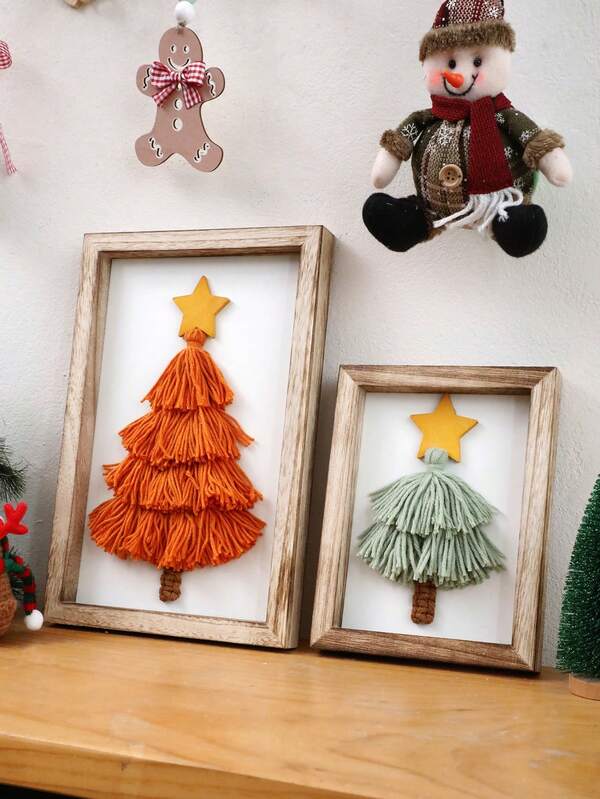 1pc Handmade Lace Macrame Christmas Tree Decorations, Tassel Woven Christmas Tree Ornaments With Star, Rustic Farmhouse Holiday Hanging Decor For Living Room, Bedroom, Fireplace, Christmas Party Christmas Decorations Winter Room Decor