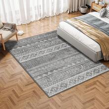 1pc Gray Tone Print Carpet, Retro , Nordic Geometric Pattern, Luxurious Velvet Material, Wear-Resistant Fabric, Rectangular Area Rug, Traditional Pattern Details, Anti-Slip And Easy To Clean, Soft And Skin-Friendly, Suitable For Living Room, Bedroom, Art Space, Home Decor, Doormat, Large Area Carpet, All-Season, Indoor And Outdoor Use - Grey - View 6